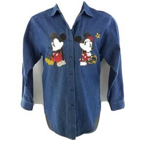 DISNEY STORE Denim Shirt Flirting Mickey Minnie St